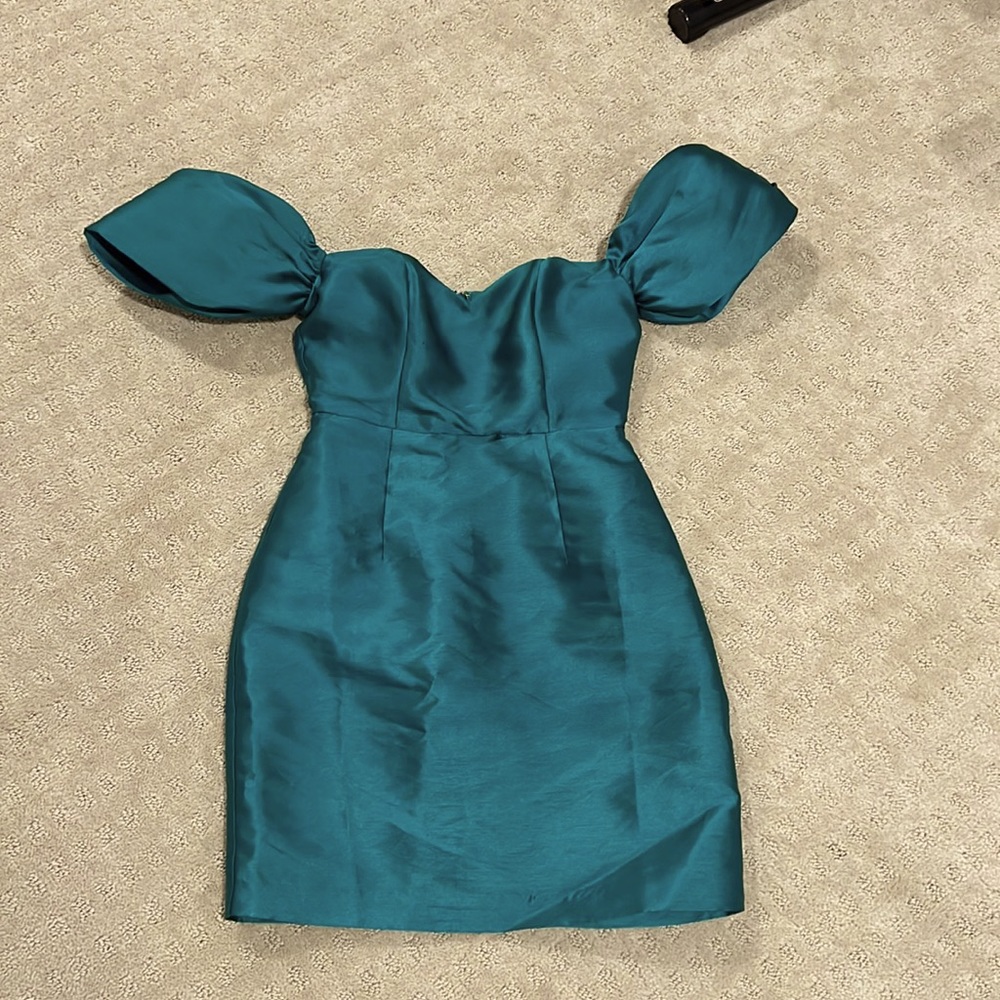 ASOS - strapless emerald mini dress with sweetheart neckline, corset details